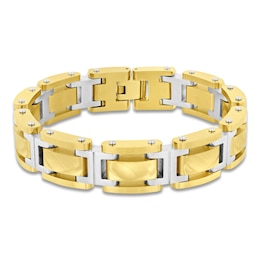 Men's Hammered Link Bracelet Stainless Steel & Yellow Ion Plating 8.5"