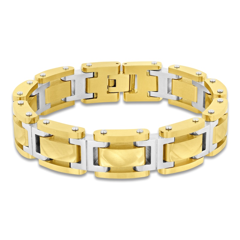 Main Image 1 of Men's Hammered Link Bracelet Stainless Steel & Yellow Ion Plating 8.5"