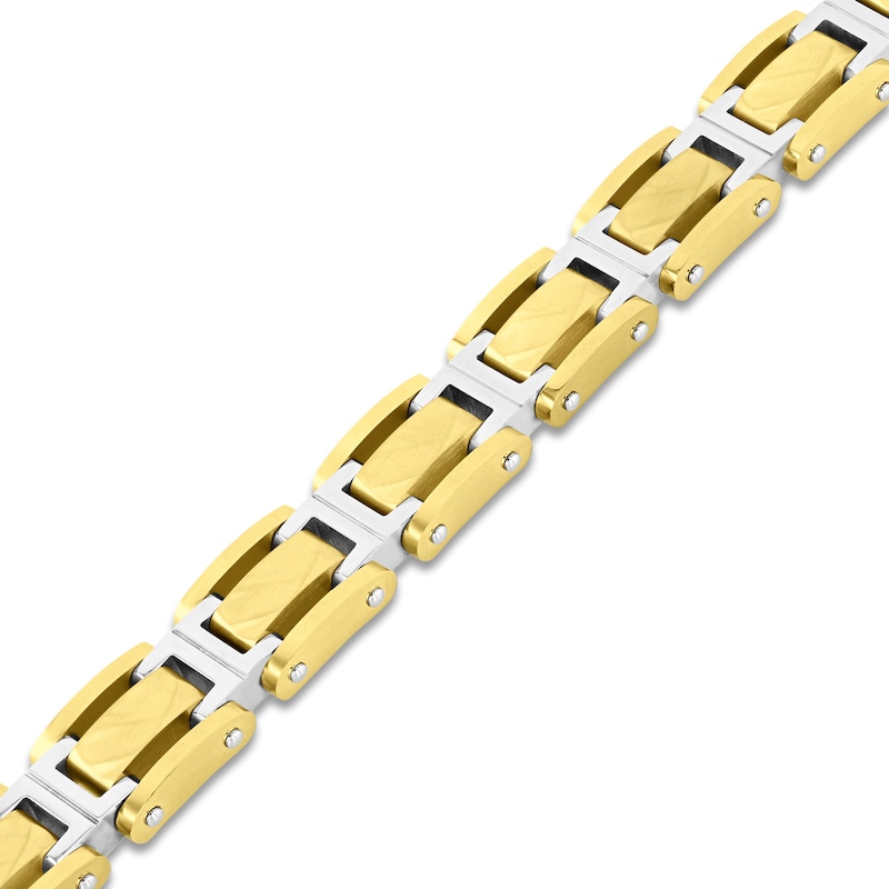 Main Image 2 of Men's Hammered Link Bracelet Stainless Steel & Yellow Ion Plating 8.5"