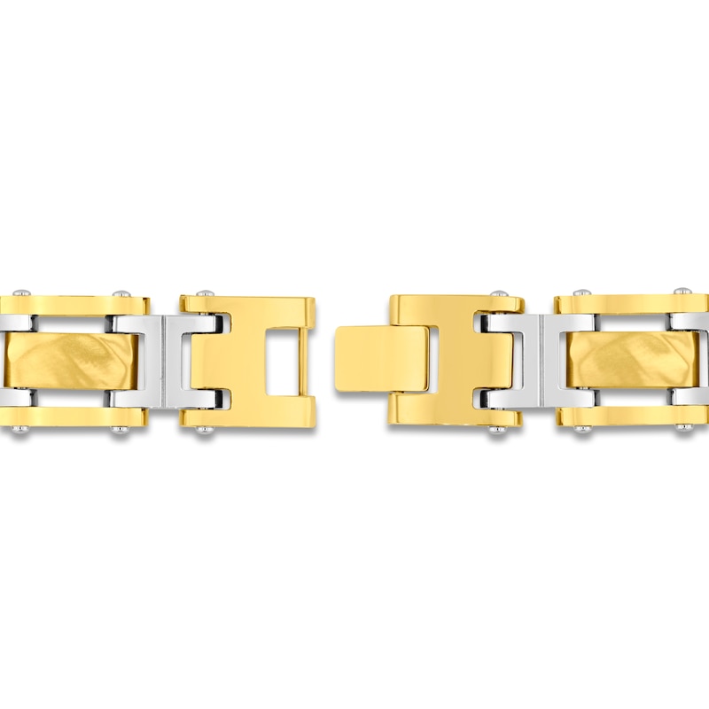 Main Image 3 of Men's Hammered Link Bracelet Stainless Steel & Yellow Ion Plating 8.5"