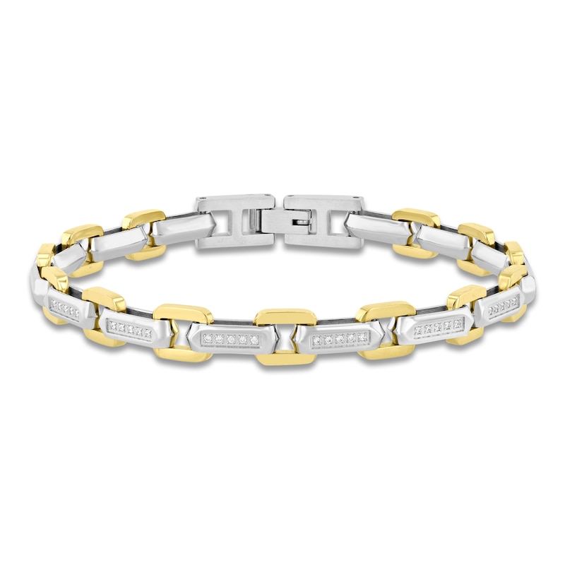 Main Image 1 of Men's Diamond Link Bracelet 1/3 ct tw Stainless Steel & Yellow Ion Plating 8.5"