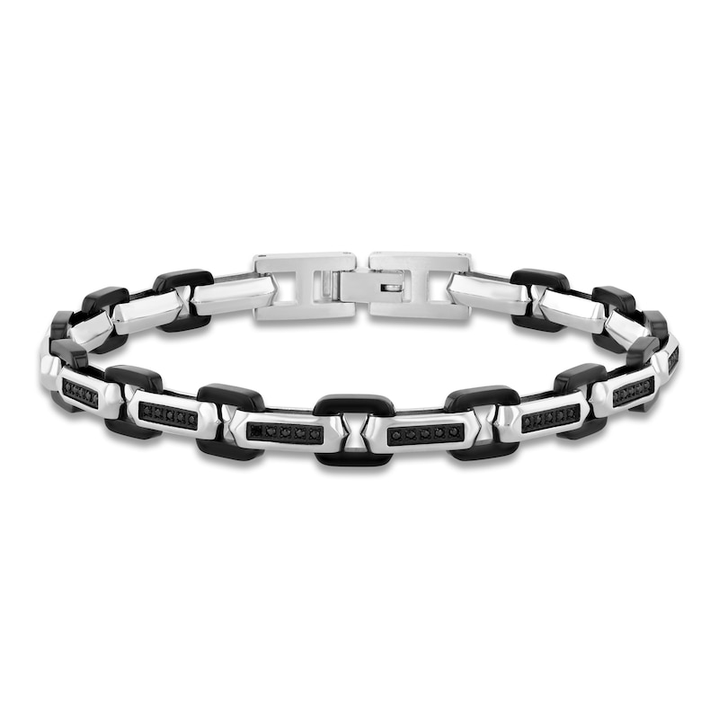 Main Image 1 of Men's Black Diamond Link Bracelet 1/3 ct tw Stainless Steel & Black Ion Plating 8.5"