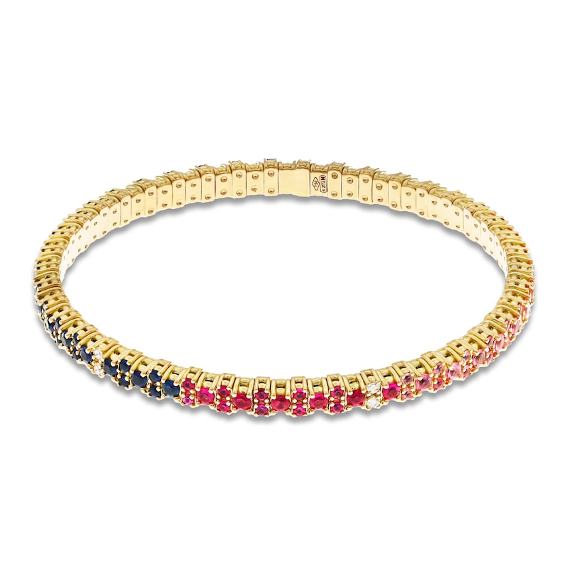 Main Image 1 of ZYDO Diamond & Natural Multi-Gemstone Stretch Bracelet 1/8 ct tw 18K Yellow Gold 6.5"