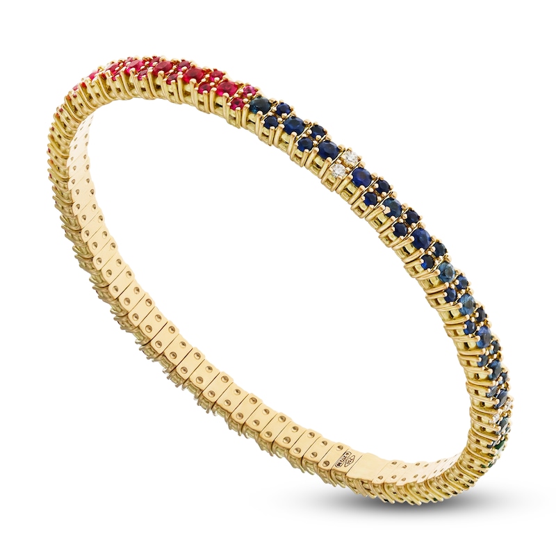 Main Image 2 of ZYDO Diamond & Natural Multi-Gemstone Stretch Bracelet 1/8 ct tw 18K Yellow Gold 6.5"