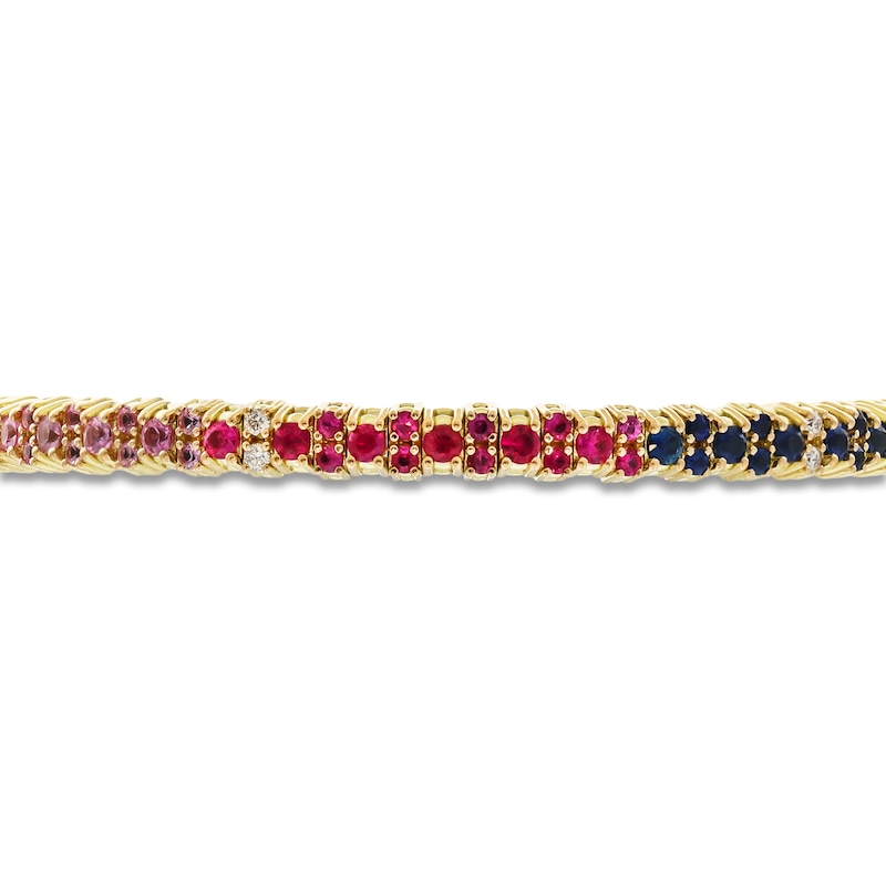 Main Image 3 of ZYDO Diamond & Natural Multi-Gemstone Stretch Bracelet 1/8 ct tw 18K Yellow Gold 6.5"