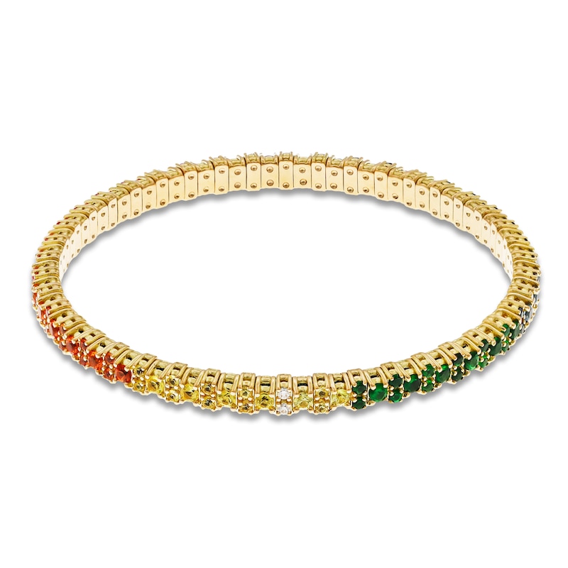 Main Image 4 of ZYDO Diamond & Natural Multi-Gemstone Stretch Bracelet 1/8 ct tw 18K Yellow Gold 6.5"
