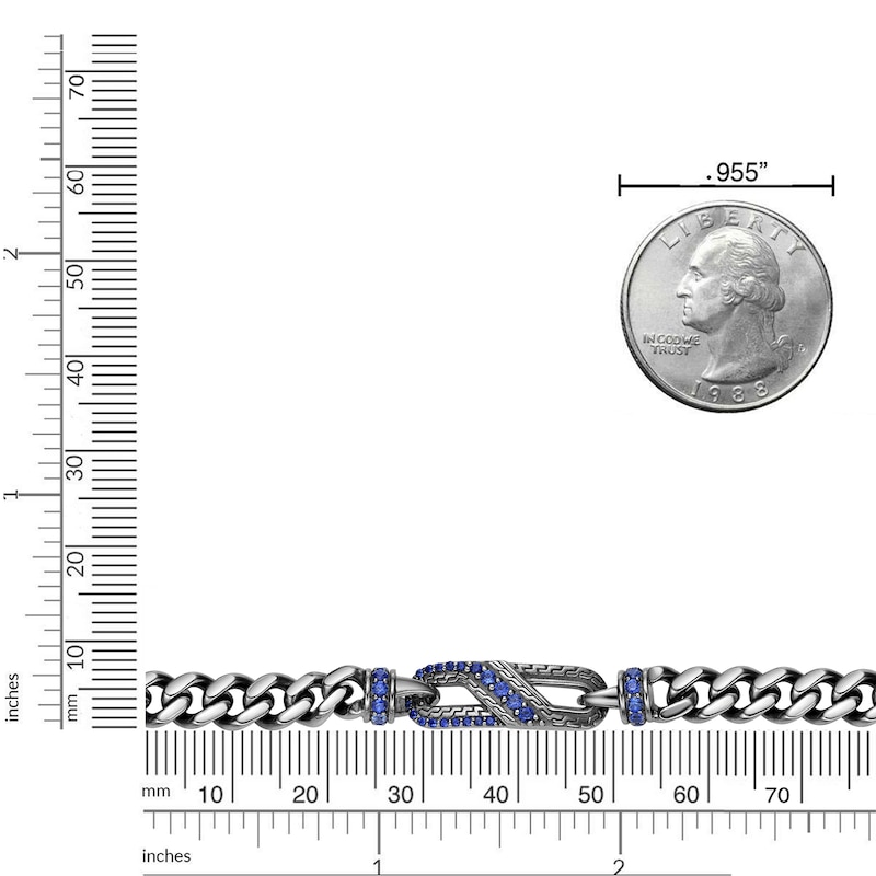 Main Image 5 of Men's Blue Lab-Created Sapphire Curb Chain Bracelet Sterling Silver 8.5"