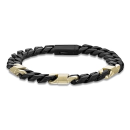 Men's Cuban Chain Bracelet 10mm Black & Yellow Ion-Plated Stainless Steel 8.5"