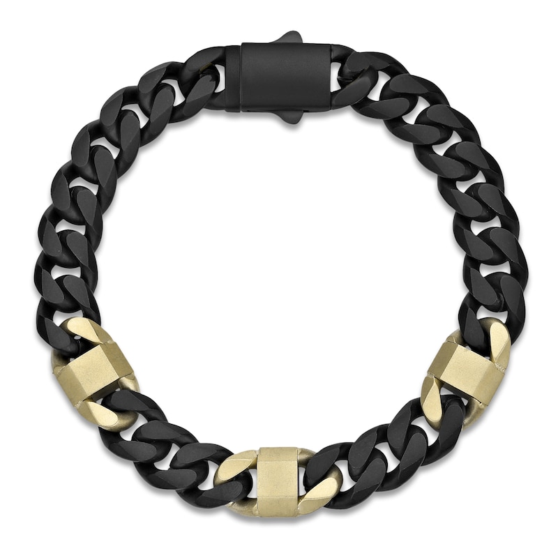 Main Image 2 of Men's Cuban Chain Bracelet 10mm Black & Yellow Ion-Plated Stainless Steel 8.5"