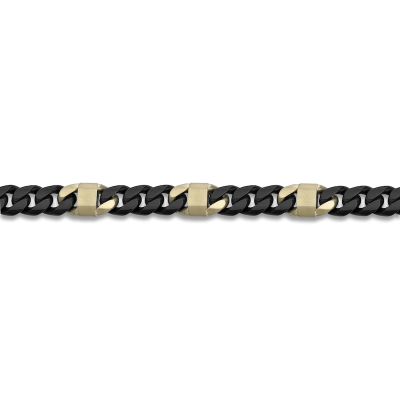Main Image 3 of Men's Cuban Chain Bracelet 10mm Black & Yellow Ion-Plated Stainless Steel 8.5"