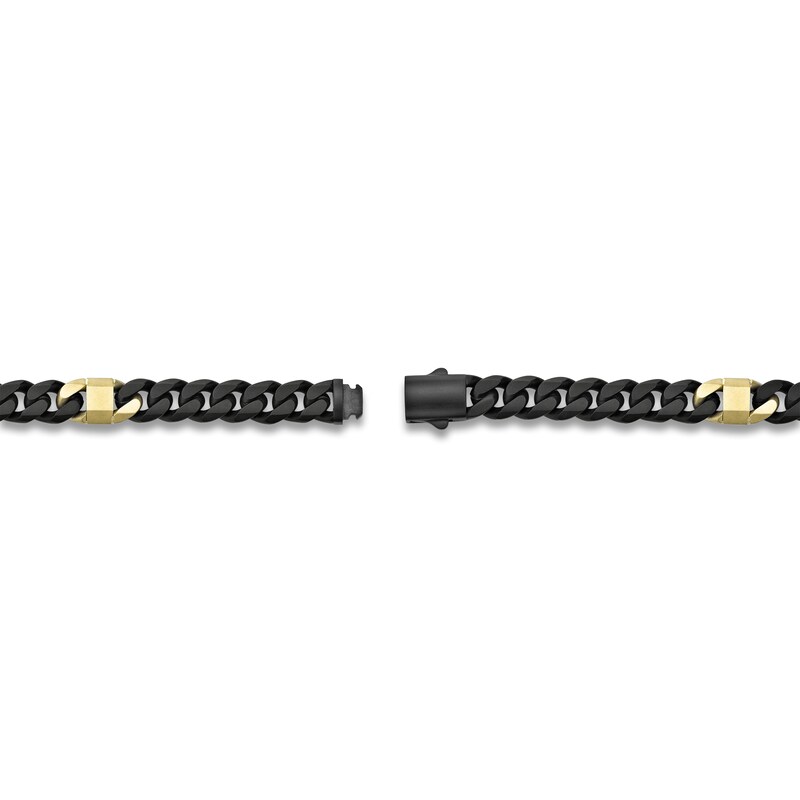 Main Image 4 of Men's Cuban Chain Bracelet 10mm Black & Yellow Ion-Plated Stainless Steel 8.5"