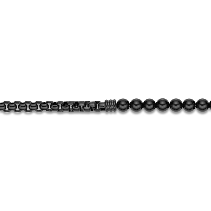 Main Image 3 of Men's Natural Black Agate Bead & Box Chain Layered Bracelet Black Ion-Plated Stainless Steel 8.5"
