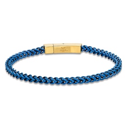 Men's Foxtail Chain Bracelet Blue & Yellow Ion-Plated Stainless Steel 8.5"