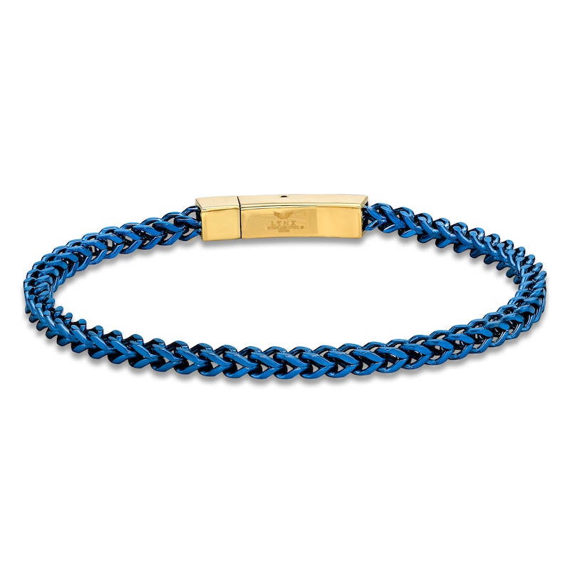 Main Image 1 of Men's Foxtail Chain Bracelet Blue & Yellow Ion-Plated Stainless Steel 8.5"