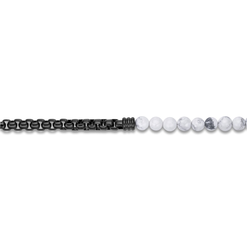Main Image 2 of Men's Natural Howlite Bead & Box Chain Layered Bracelet Black Ion-Plated Stainless Steel 8.5"