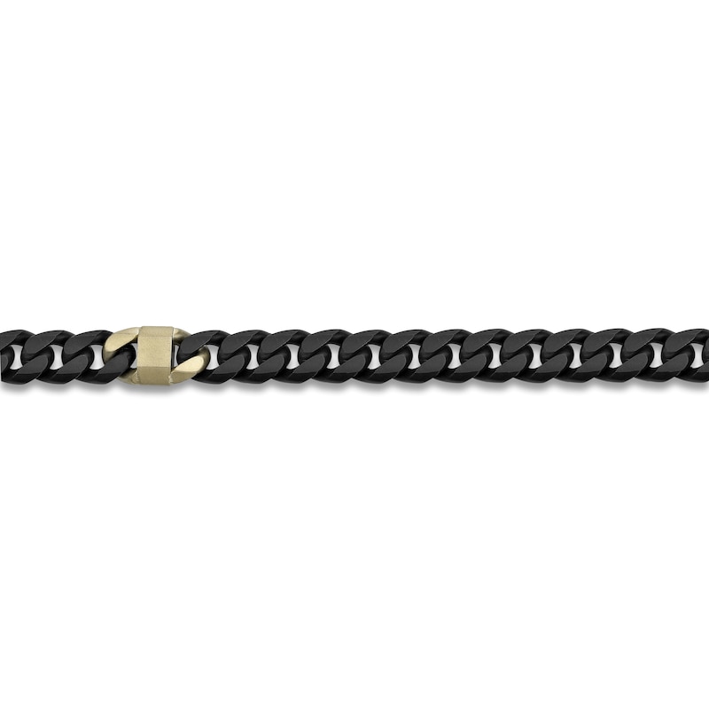 Main Image 3 of Men's White Lab-Created Sapphire Cuban Chain Bracelet Black & Yellow Ion-Plated Stainless Steel 8.5"
