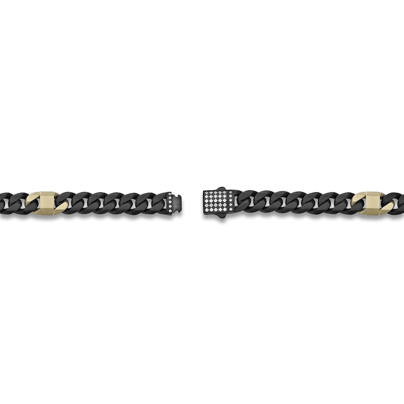 Main Image 4 of Men's White Lab-Created Sapphire Cuban Chain Bracelet Black & Yellow Ion-Plated Stainless Steel 8.5"
