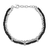 Thumbnail Image 1 of Men's Natural Black Agate & Black Spinel Bead Layered Chain Bracelet Sterling Silver 8"