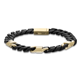 Men's Cuban Chain Bracelet 8mm Black & Yellow Ion-Plated Stainless Steel 8.5"