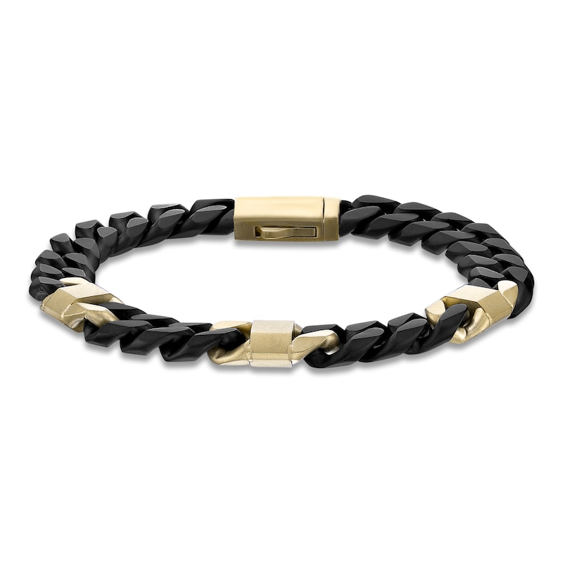 Main Image 1 of Men's Cuban Chain Bracelet 8mm Black & Yellow Ion-Plated Stainless Steel 8.5"