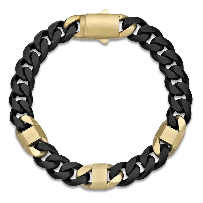 Main Image 2 of Men's Cuban Chain Bracelet 8mm Black & Yellow Ion-Plated Stainless Steel 8.5"