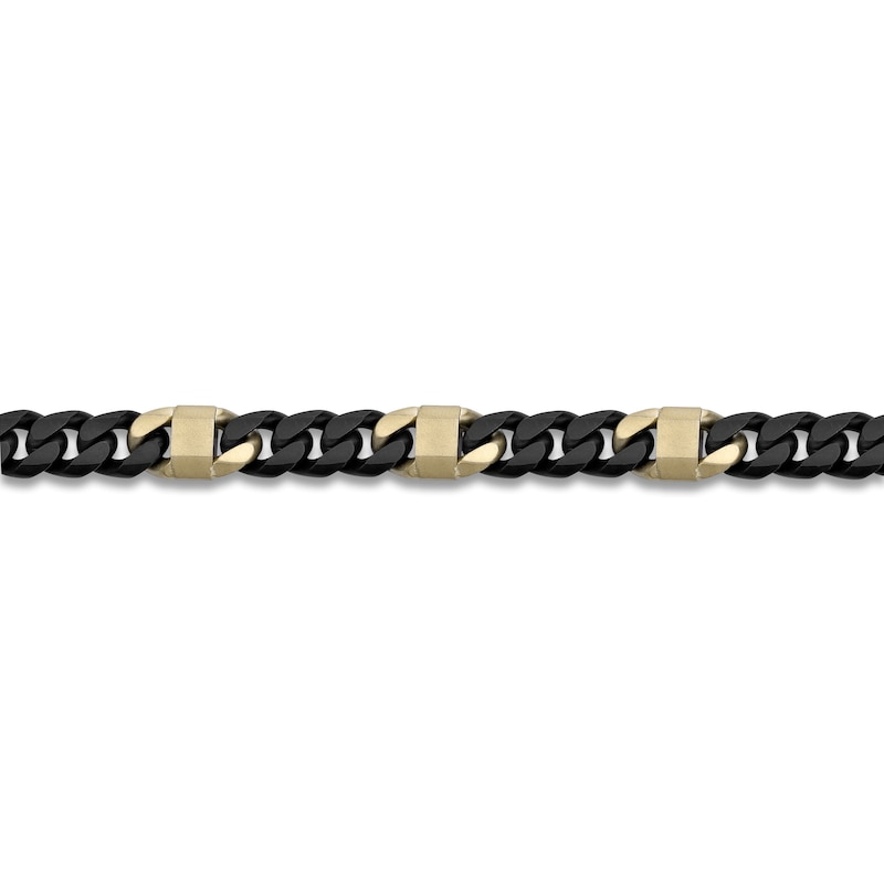 Main Image 3 of Men's Cuban Chain Bracelet 8mm Black & Yellow Ion-Plated Stainless Steel 8.5"