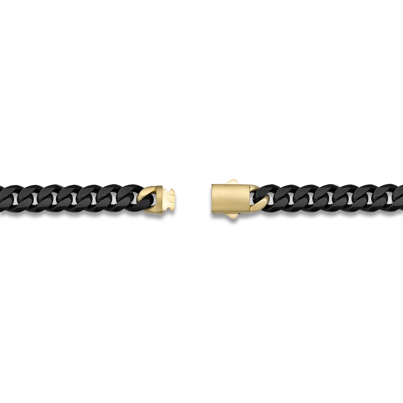 Main Image 4 of Men's Cuban Chain Bracelet 8mm Black & Yellow Ion-Plated Stainless Steel 8.5"