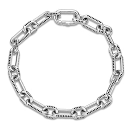 Men's Natural Black Spinel Paperclip Chain Bracelet Sterling Silver 8.5"