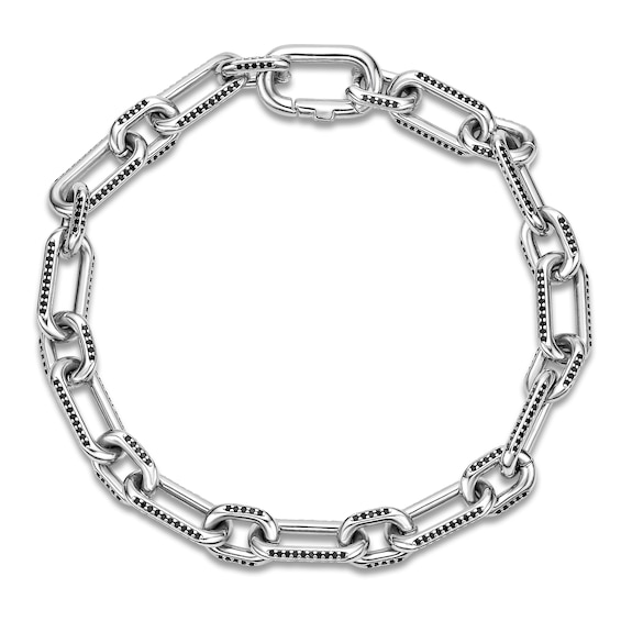 Men's Natural Black Spinel Paperclip Chain Bracelet Sterling Silver 8.5"
