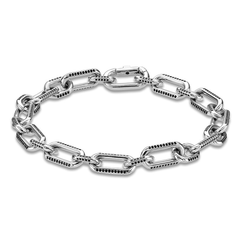 Main Image 2 of Men's Natural Black Spinel Paperclip Chain Bracelet Sterling Silver 8.5"
