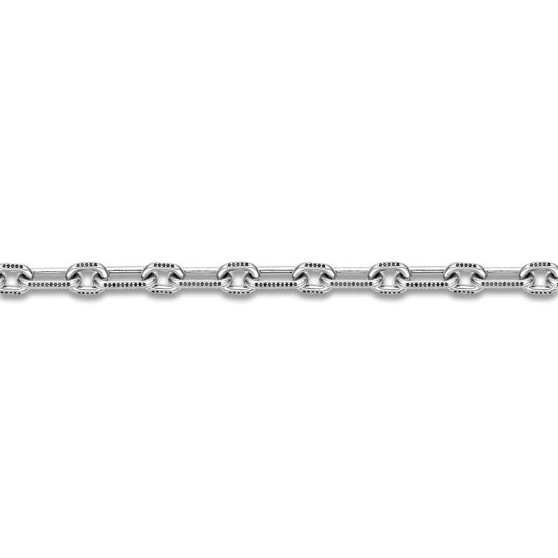 Main Image 3 of Men's Natural Black Spinel Paperclip Chain Bracelet Sterling Silver 8.5"