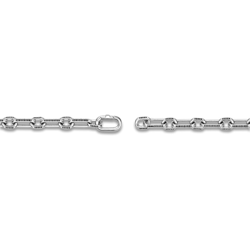 Main Image 4 of Men's Natural Black Spinel Paperclip Chain Bracelet Sterling Silver 8.5"