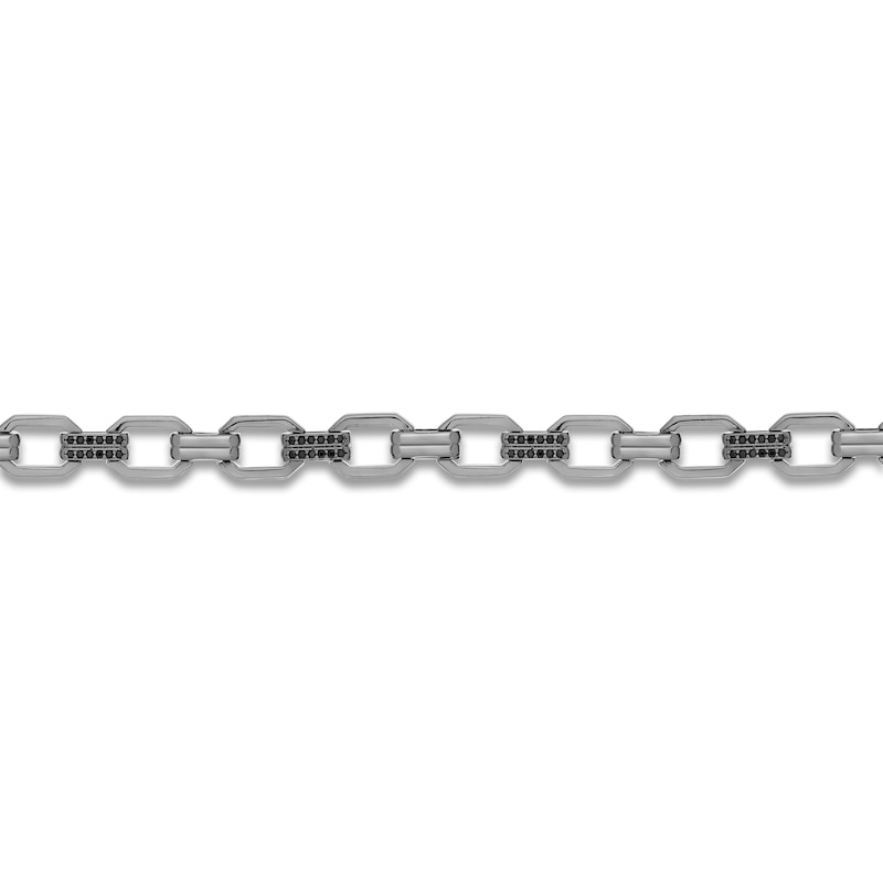 Main Image 2 of Men's Natural Black Spinel Geometric Link Bracelet Sterling Silver 8.5"