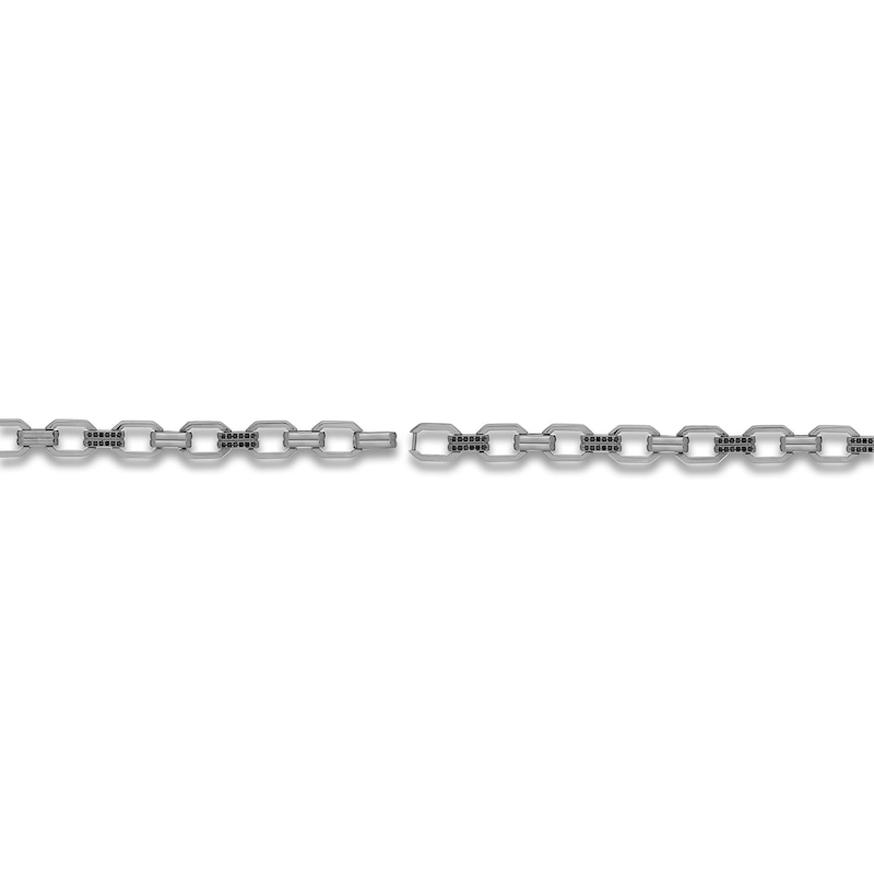 Main Image 3 of Men's Natural Black Spinel Geometric Link Bracelet Sterling Silver 8.5"