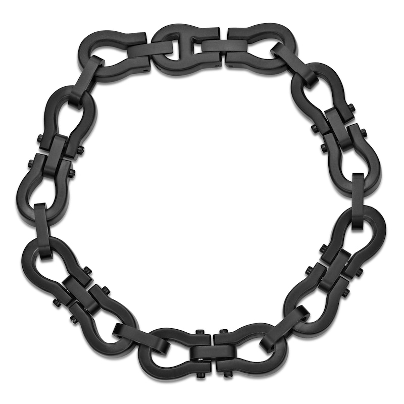Main Image 2 of Men's Stirrup Link Chain Bracelet Black Ion-Plated Stainless Steel 8.5"