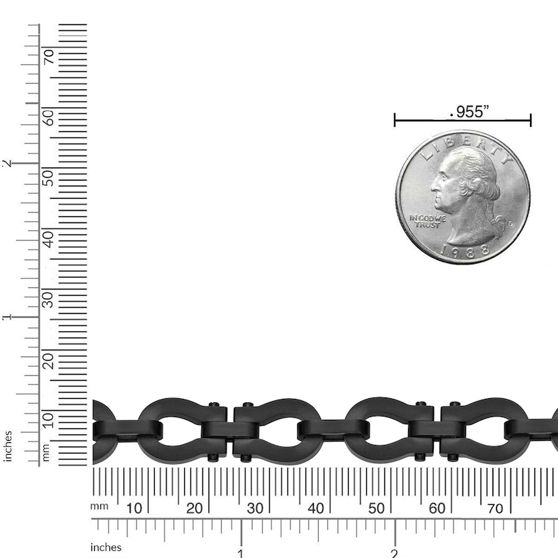 Main Image 5 of Men's Stirrup Link Chain Bracelet Black Ion-Plated Stainless Steel 8.5"