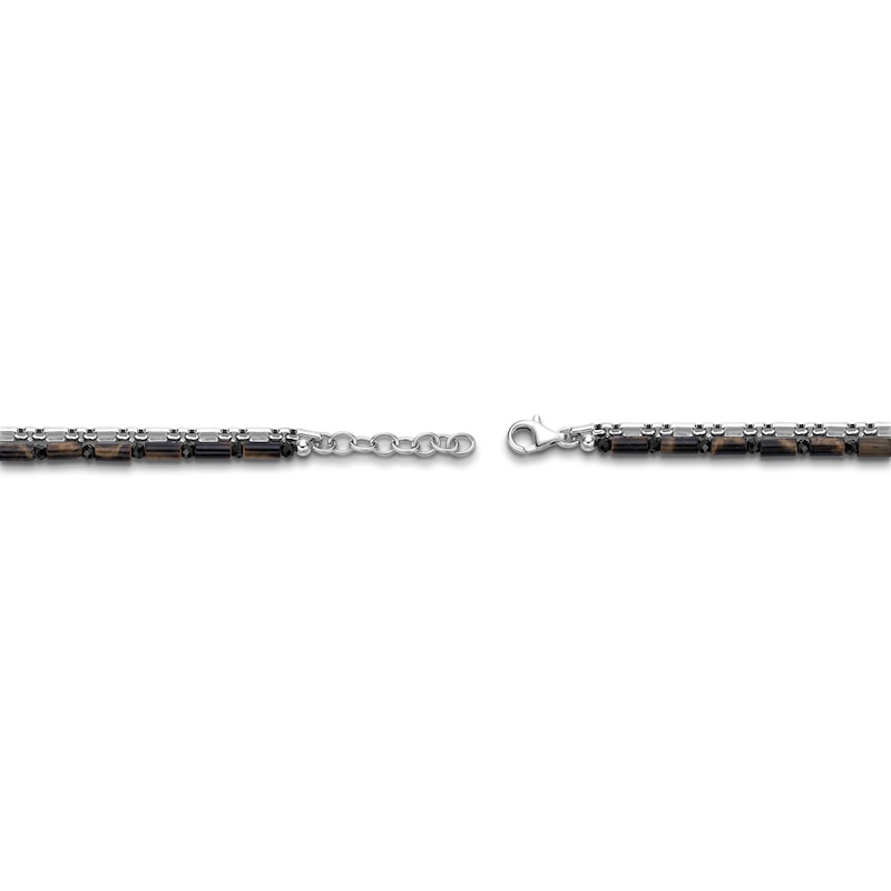 Main Image 4 of Men's Natural Tiger's Eye Quartz & Chalcedony Bead Layered Chain Bracelet Sterling Silver 8"