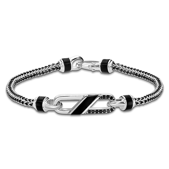 Men's Natural Black Onyx & Black Spinel Bracelet Sterling Silver 8.5"