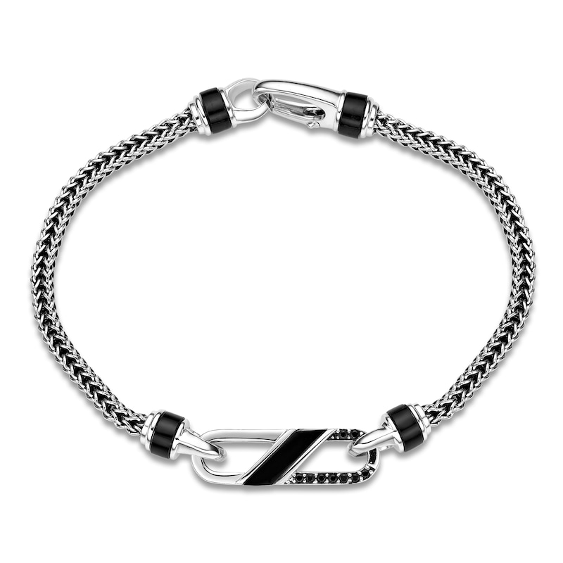 Main Image 2 of Men's Natural Black Onyx & Black Spinel Bracelet Sterling Silver 8.5"