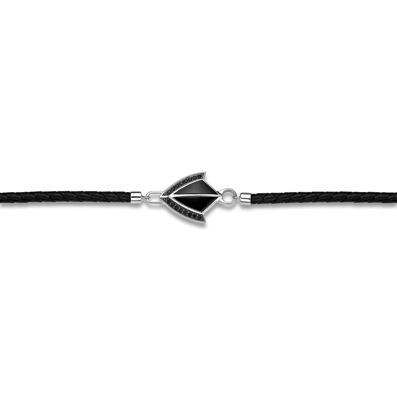 Main Image 3 of Men's Natural Black Onyx & Black Spinel Arrow Leather Bracelet Sterling Silver 8.5"