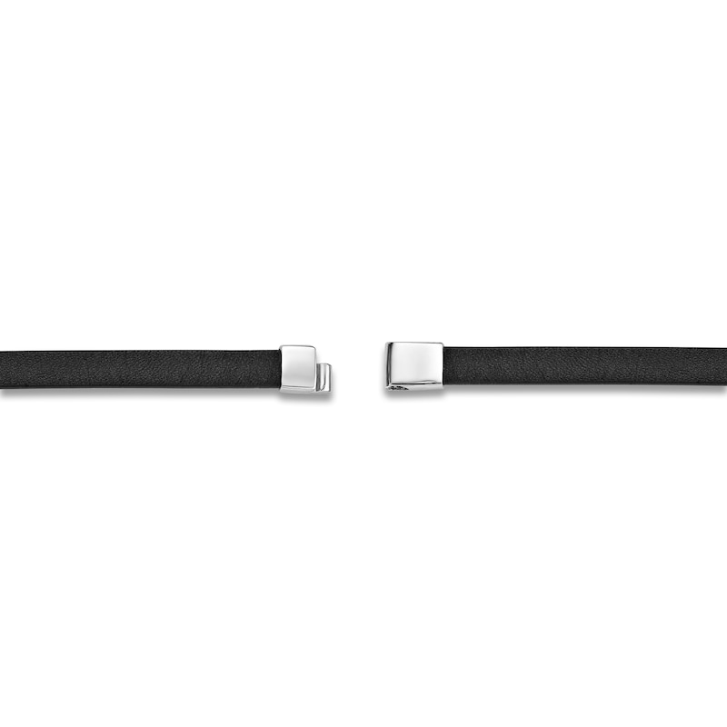 Main Image 4 of Men's Natural Black Agate Leather Bracelet Sterling Silver 8.5"