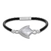 Thumbnail Image 1 of Men's Natural Mother-of-Pearl & White Lab-Created Sapphire Arrow Leather Bracelet Sterling Silver 8.5"