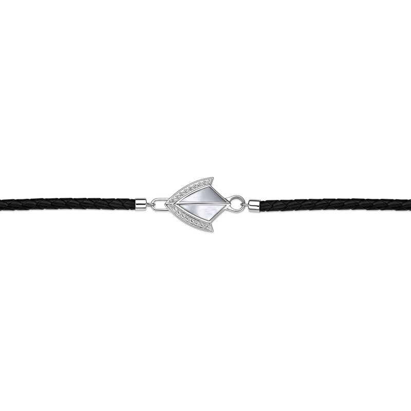 Main Image 3 of Men's Natural Mother-of-Pearl & White Lab-Created Sapphire Arrow Leather Bracelet Sterling Silver 8.5"