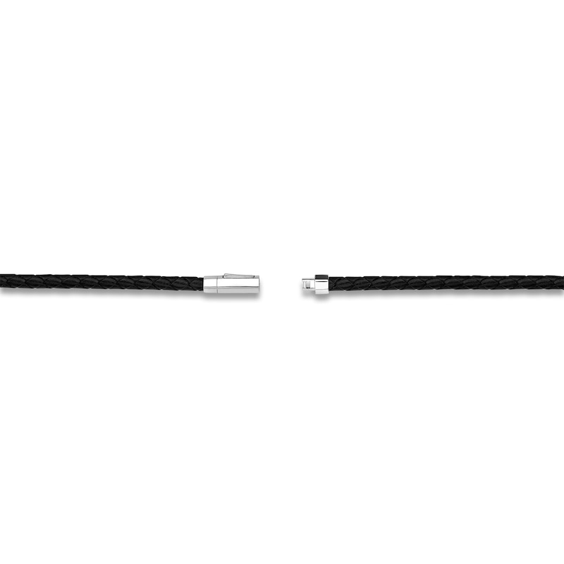 Main Image 4 of Men's Natural Mother-of-Pearl & White Lab-Created Sapphire Arrow Leather Bracelet Sterling Silver 8.5"