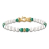 Thumbnail Image 1 of 1933 by Esquire Men's Cultured Pearl & Natural Malachite Bead Bracelet 18K Yellow Gold-Plated Sterling Silver 8.75"