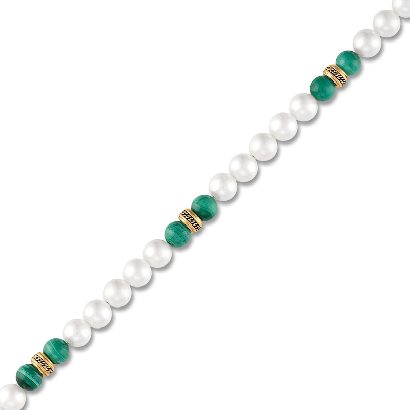 Main Image 3 of 1933 by Esquire Men's Cultured Pearl & Natural Malachite Bead Bracelet 18K Yellow Gold-Plated Sterling Silver 8.75"