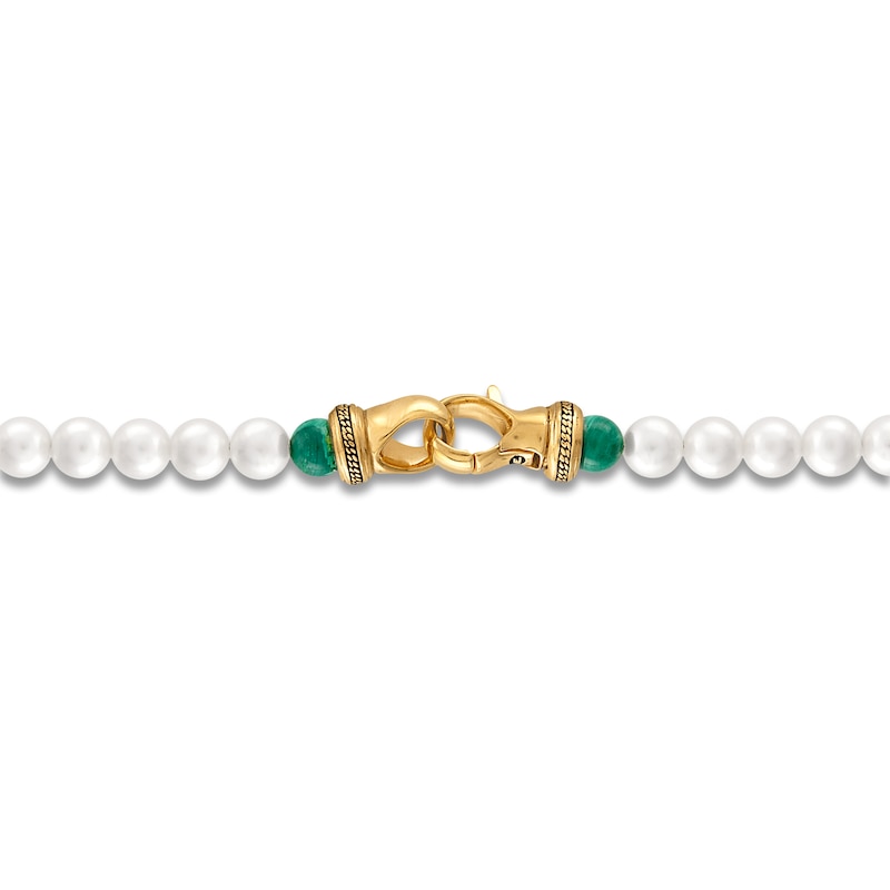Main Image 3 of 1933 by Esquire Men's Cultured Pearl & Natural Malachite Bead Necklace 18K Yellow Gold-Plated Sterling Silver 22"