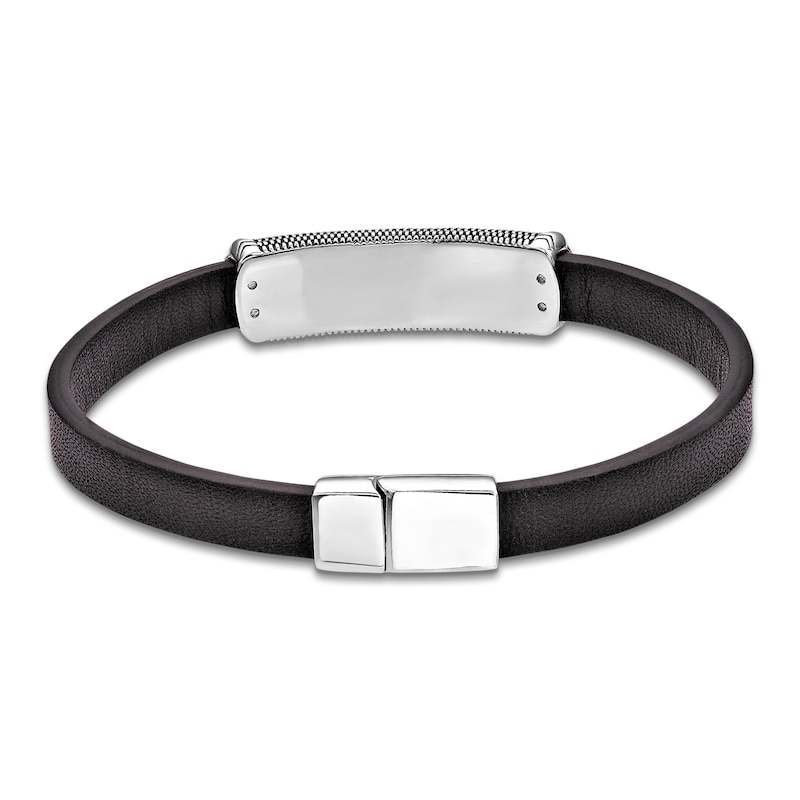 Main Image 3 of Men's Natural Tiger's Eye & Leather Bracelet Sterling Silver 8.5"