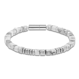 Men's Natural Howlite Bead Bracelet Stainless Steel 8.5"