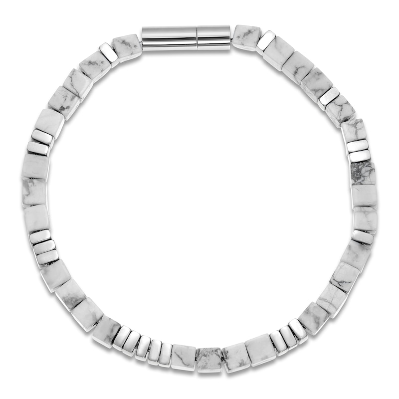 Main Image 2 of Men's Natural Howlite Bead Bracelet Stainless Steel 8.5"